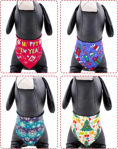 Miniatura 4 de PET SHOW 50 Pack Bandanas Navideñas para Perros Grandes XL Lavables Feliz Año Nuevo Bandanas en Triángulo a Granel Baberos para Perros Medianos