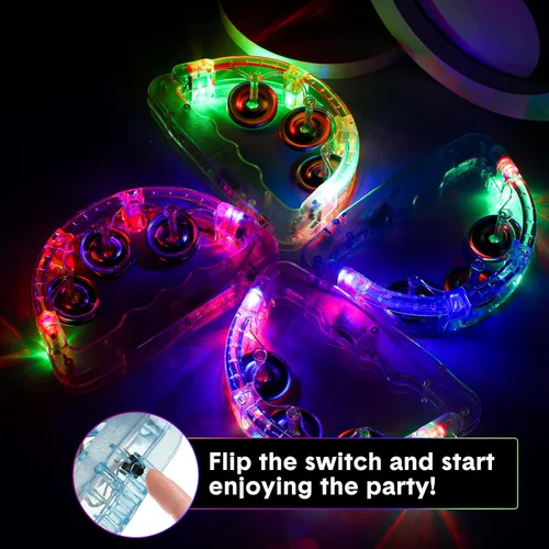 Miniatura 3 de Yunsailing Paquete de 24 panderetas con luz LED, juguetes de percusión de mano que brillan en la oscuridad, suministros de fiesta para adolescentes
