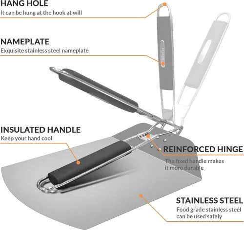 Miniatura 5 de Pizza Peel BIG HORN - Espátula de pizza de metal con mango de goma, espátula de pizza de acero inoxidable perforada