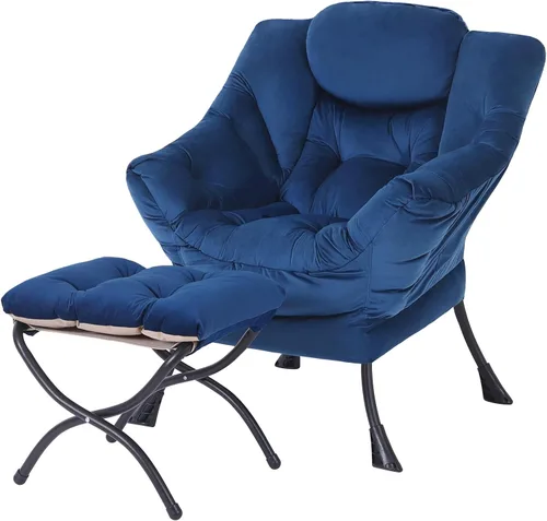 Miniatura 28 de MBOOYOME - Silla perezosa con otomano plegable, sillón de acento moderno de ocio con reposabrazos y bolsillo lateral y reposapiés plegable, silla