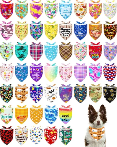 Miniatura 31 de PET SHOW 50 Pack Bandanas Navideñas para Perros Grandes XL Lavables Feliz Año Nuevo Bandanas en Triángulo a Granel Baberos para Perros Medianos