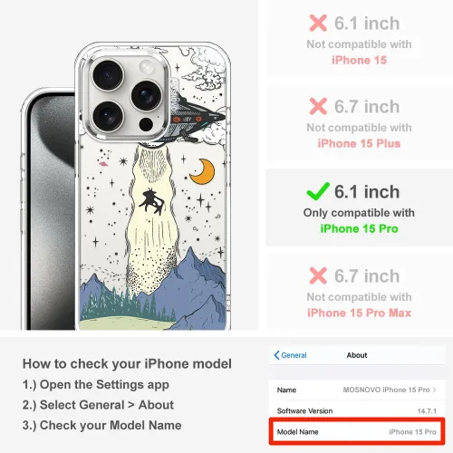 Miniatura 2 de MOSNOVO Funda para iPhone 15 Pro, [Buffertech protección contra caídas de grado militar de 6.6 pies] [Tecnología antidespegado] Diseño de funda