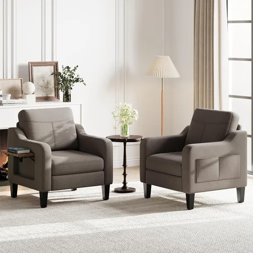 Miniatura 12 de Silla de acento para sala de estar, sillón moderno tapizado en lino, silla de sofá lateral de tela con estructura de madera con mesa plegable, 2