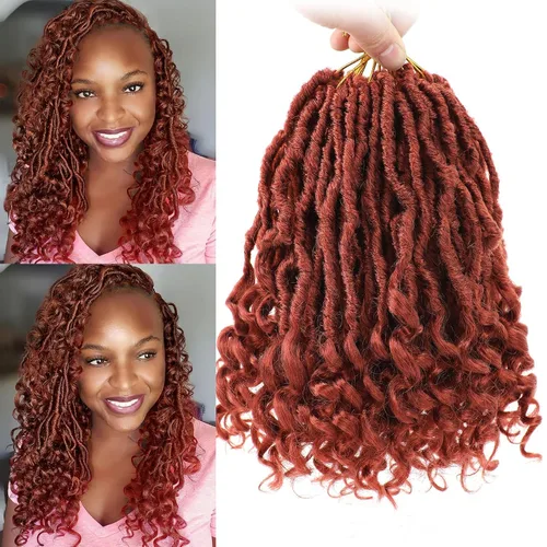 Miniatura 20 de Leeven 7 paquetes de rastas sintéticas con extremos rizados de 18 pulgadas, rastas de diosa preenrolladas para cabello de ganchillo, 84 hebras 1b#