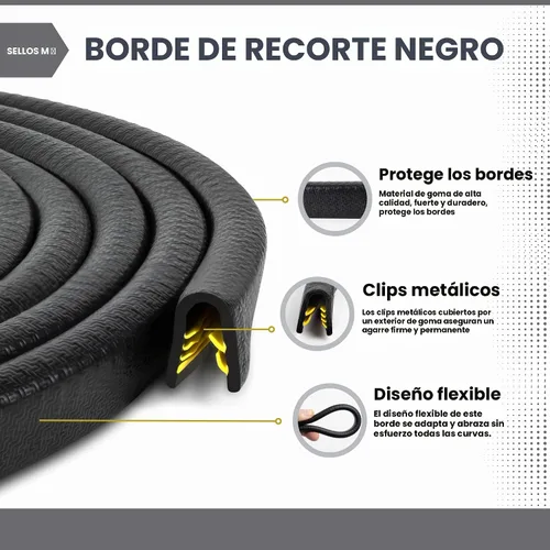 Miniatura 3 de Goma protectora con bordes en forma de U de color negro, 0.656 pulgadas de alto, x 0.039 pulgadas, rango de agarre de 0.178 pulgadas, negro