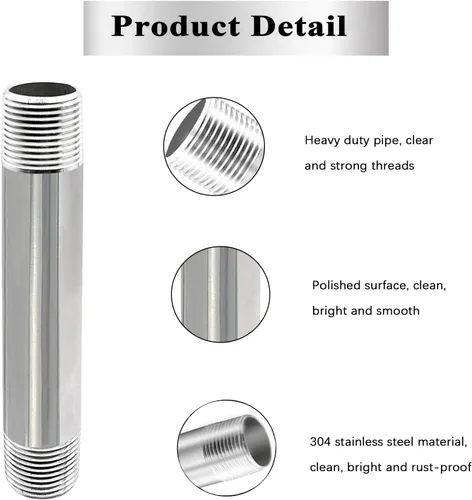 Miniatura 6 de GeilSpace Tubo de acero inoxidable de 1/2 x 4 pulgadas, boquilla de tubo 304 para tuberías y accesorios roscados estándar de 1/2 pulgada, tubo