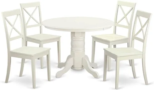 Miniatura 10 de East West Furniture SHBO3-BLK-W Juego de muebles de habitación de 3 piezas contiene una mesa de cocina redonda con pedestal y 2 sillas de comedor