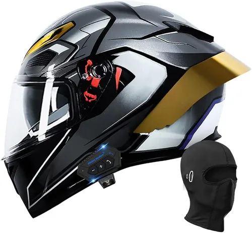 Miniatura 16 de Casco de motocicleta Bluetooth de cara completa, aprobado por DOT, casco antivaho, doble visera, casco de bicicleta de calle, altavoz dual integrado