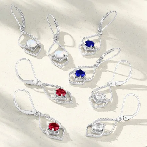 Miniatura 4 de Genuine or Created Gemstone Dangle Earrings for Women in 925 Sterling Silver with Leverback and 5mm Birthstone by MAX + STONE
