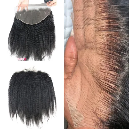 Miniatura 2 de Voloria 13x6" Kinky Straight Cierres de oreja a oreja Parte libre brasileño Remy Virgen Cabello humano con pelo de bebé nudos invisibles
