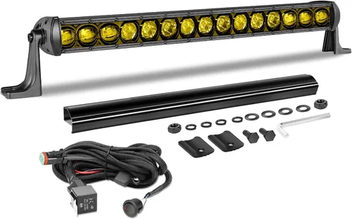 Miniatura 18 de Barra de luz LED de 30 pulgadas de fila única de 168 W, kit de luz LED delgado con arnés de cableado, cubierta negra, combo de haz puntual y amplio