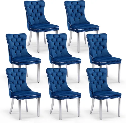 Miniatura 140 de Juego de 4 sillas de comedor de terciopelo, sillas de comedor tapizadas con ribete de cabeza de clavo y patas de madera maciza para cocina
