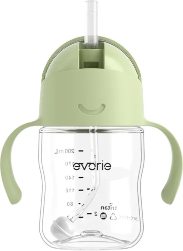 Miniatura 13 de Evorie Tritan - Vaso para beber con popote con peso con asas para bebés y niños pequeños, botella de agua a prueba de derrames con popote para 6