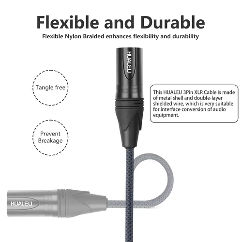 Miniatura 5 de Paquete de 2 cables de audio de equilibrio de 3 pines hembra a hembra, cables de conexión de micrófono de 3 pines, cables de conexión XLR hembra DMX