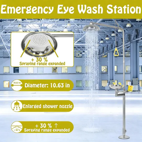 Miniatura 2 de lukar Estación de ducha de emergencia para lavado de ojos, estación de ducha de lavado de ojos de acero inoxidable 304, estación de ducha combinada