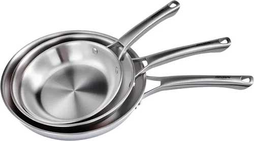 ROVSUN Juego de utensilios de cocina de acero inoxidable de 8-10-12 pulgadas, juego de 3 sartenes de tres capas, sartén de chef de acero inoxidable