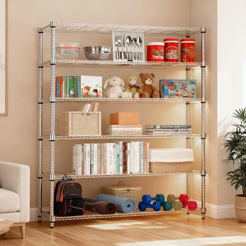 Miniatura 6 de M MZG Estantería de acero de 6 niveles, 2100 libras, estantería de almacenamiento de utilidad, organizador de acero, estante de alambre para el Cromo