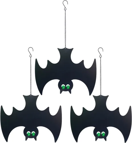 Manortang - Murciélagos colgantes de Halloween con ojos brillantes, 3 piezas, decoración espeluznante y elegante para diversión de Halloween