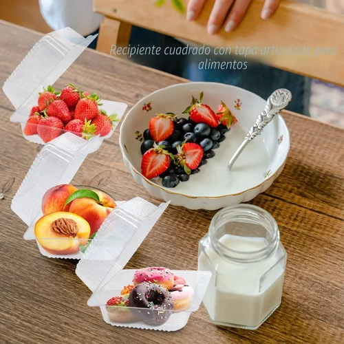 Miniatura 6 de Haawooky Paquete de 100 Recipientes de Plástico Transparente para Llevar, Recipiente de Comida Cuadrado con Bisagras, Recipientes Tipo Concha