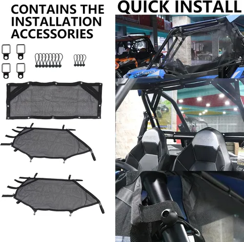 Miniatura 3 de Red para Ventana de ATV/UTV Protector de Malla para Jaula Trasera Enrollable + Derecha + Izquierda Cubierta de Red Protectora de Sombra para Ventana