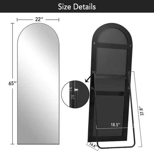 Miniatura 8 de PexFix espejo de cuerpo entero, 65 x 22 pulgadas, elegante espejo de suelo con parte superior arqueada, para dormitorio o tocador, espejo de pie