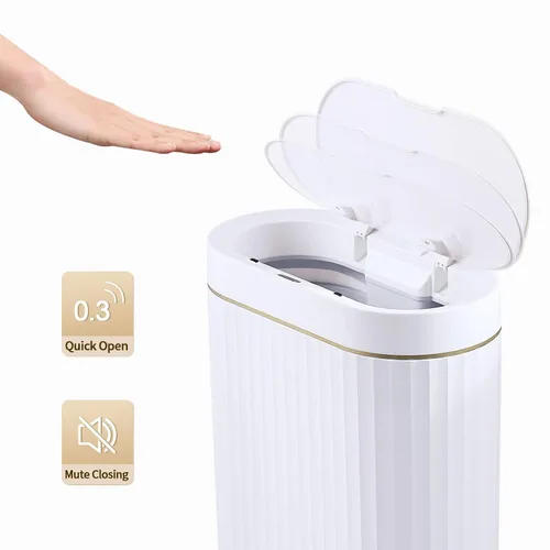 Miniatura 8 de ELPHECO Basurero de baño con tapa de 2.5 galones impermeable con sensor de movimiento, papelera automática para decoración de baño para dormitorio