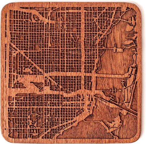 Miniatura 157 de Posavasos Amsterdam Map by O3 Design Studio, 1 pieza, posavasos de madera Sapele con mapa de la ciudad, hecho a mano, varias ciudades opcionales