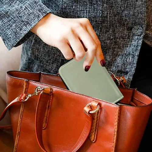 Miniatura 4 de Small RFID Credit Card Holder Wallet with Zipper, Leather Wallet Case for Women Light Green Background