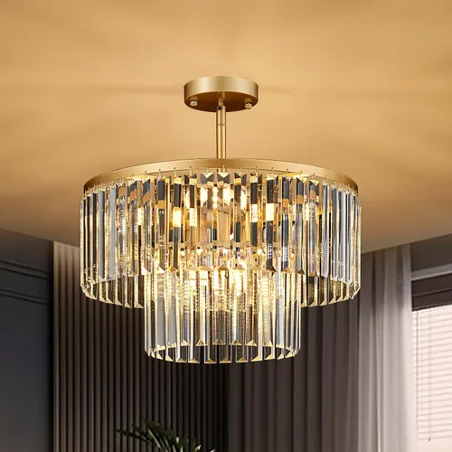 Miniatura 8 de Moderna lámpara de techo de cristal semiempotrada negra de 12" para comedor, candelabro pequeño de lujo glamoroso de 2 luces para dormitorio