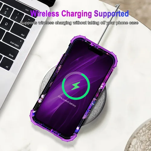 Miniatura 8 de Miqala Funda compatible con iPhone 14 Plus, que brilla en la oscuridad, tres capas, resistente, a prueba de golpes, de plástico duro, funda Amaranto