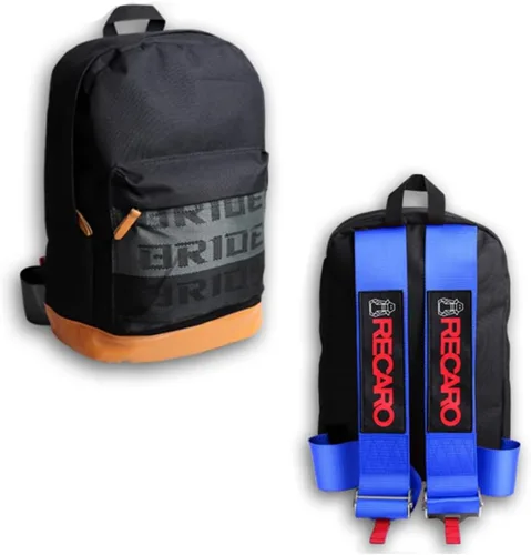 Miniatura 10 de W-POWER JDM Bride Racing Mochila de viaje para laptop con parte inferior marrón con correas de arnés ajustables (ASIMO-BK)