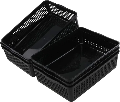 Miniatura 7 de Hespama 6 paquetes de cestas de almacenamiento de archivos de plástico, bandejas de cesta organizadora de papel negro A4 Organizing Basket Trays