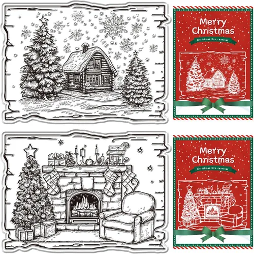 Miniatura 16 de CRASPIRE Sellos de goma transparente de Navidad para casa de invierno, bosque, copo de nieve, alce, muñeco de nieve, trineo, sellos de silicona