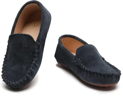 DADAWEN Mocasines de piel de ante suave para niños y niñas pequeños, zapatos de vestir planos para barco, para boda, iglesia, zapatos Oxford
