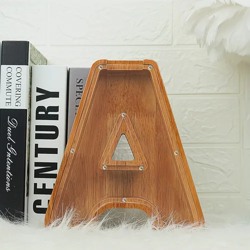 Miniatura 9 de Alcancía para niños y niñas, alcancía grande de madera personalizada con diseño recortado, bancos de monedas con letras del alfabeto, caja de ahorro