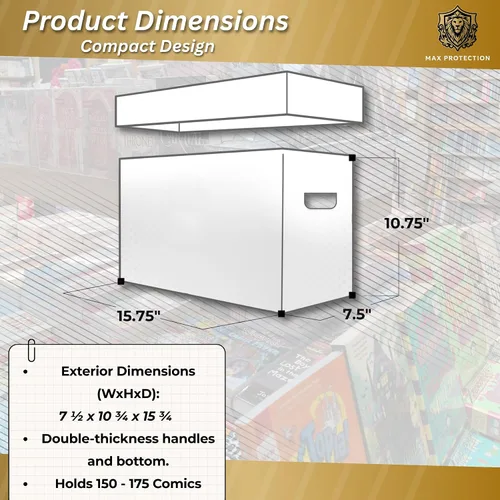 Miniatura 3 de Max Protection Cajas de almacenamiento de cómics, paquete de 3, cartón corto para 150 a 175 cómics, diseño de doble grosor, caja apilable de alta