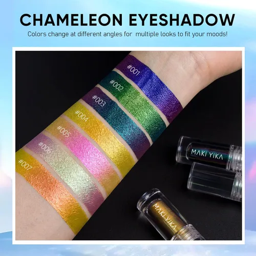 Miniatura 6 de Maki Yika Sombra de ojos líquida con brillo Ojos de camaleón metálicos Sombra de ojos multicolor cambiante de larga duración Sombra de ojos Aurora