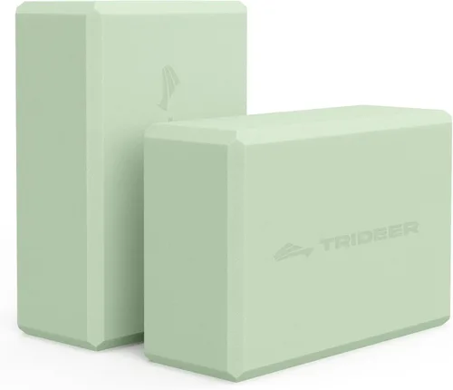 Trideer - Bloques de yoga (paquete de 2), bloques de espuma suave antideslizantes con bordes biselados para alineación y estiramiento en yoga, Verde