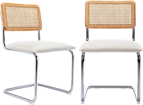 Miniatura 10 de ONEVOG Sillas de comedor de ratán con respaldo de caña y patas de metal, silla cómoda tapizada para patio, dormitorio, cocina, sala de estar, ocio