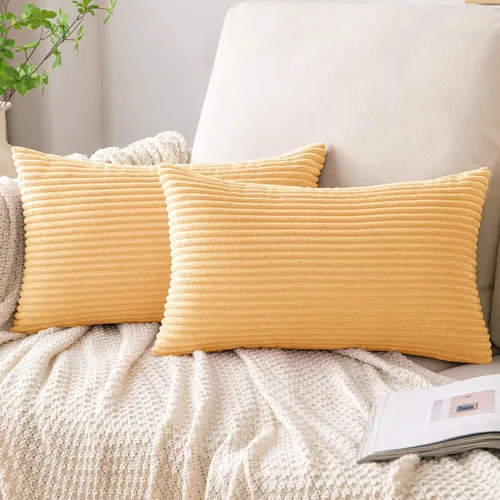 Miniatura 31 de EMEMA Paquete de 2 fundas de cojín cuadradas decorativas de pana suave y sólidas, fundas de cojín de primavera para sofá, dormitorio o automóvil, 14