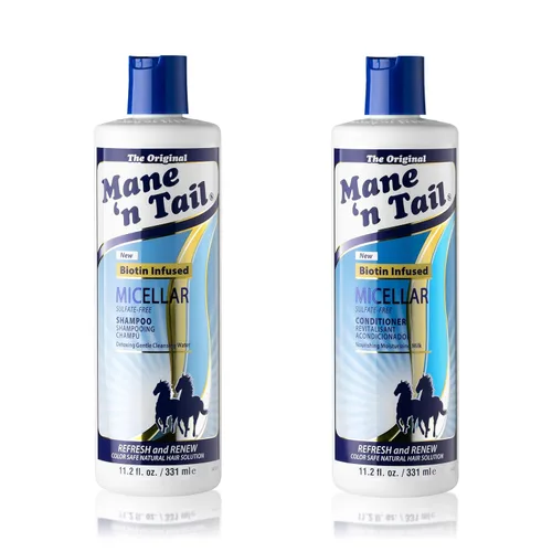 Mane 'n Tail Champú y acondicionador micelar sin sulfatos con biotina para cabello graso, acumulación y agua dura para desintoxicar y aclarar 11.2