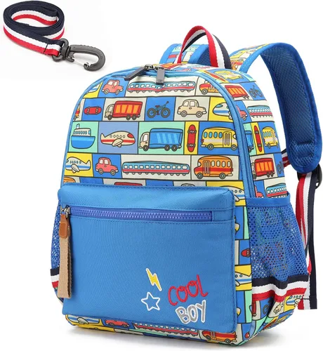 Miniatura 8 de willikiva Cartoon Bus 12 - Mochila de jardín de infantes para niños y niñas, mochila impermeable para niños preescolares con correa y arnés de Azul