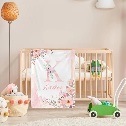 Miniatura 5 de Manta de bebé personalizada con nombre, manta personalizada con nombre floral para niñas pequeñas, mantas de franela suave, regalo conmemorativo 01