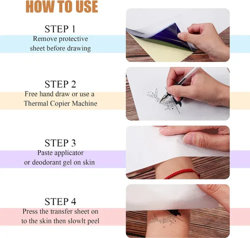 Miniatura 3 de TaoBary 30 hojas de papel de transferencia de tatuajes, papel de plantilla térmica para tatuajes, tamaño A4, 4 capas, plantillas de calco, papeles