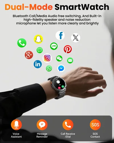 Miniatura 8 de Relojes inteligentes militares para hombres (respuesta/llamadas de marcación), reloj inteligente con batería de 1000 mAh, rastreador de fitness