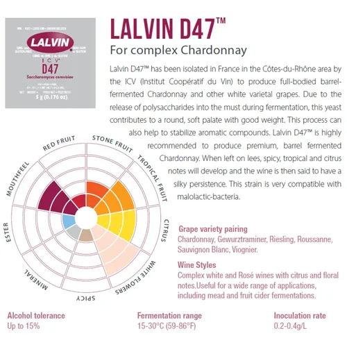 Miniatura 4 de Lalvin D47 Levadura de vino (paquete de 5) - Hacer Mead de Sidra de Vino Kombucha en casa - 0.18 oz Sachets - Saccharomyces cerevisiae - Vendido por