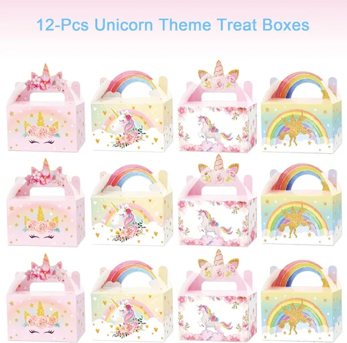 Miniatura 3 de Tevxj Paquete de 12 cajas de regalo de unicornio para fiesta, cajas de regalo de unicornio, suministros de fiesta, bolsas de cumpleaños, bolsa