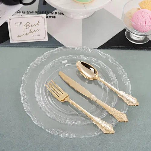 Miniatura 9 de U-QE 100 platos de plástico transparente, platos desechables transparentes, platos de plástico duro de alta calidad para fiestas, vacaciones