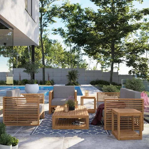 Miniatura 2 de Modway Carlsbad - Juego de 6 piezas de madera de teca para patio al aire libre, color gris natural