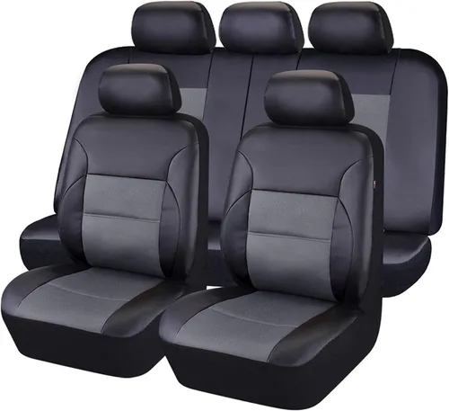 Miniatura 15 de CAR Pass Skyline - Fundas de asiento de cuero de alta calidad, impermeables, de poliuretano, juego completo, fundas de asiento delantero y trasero